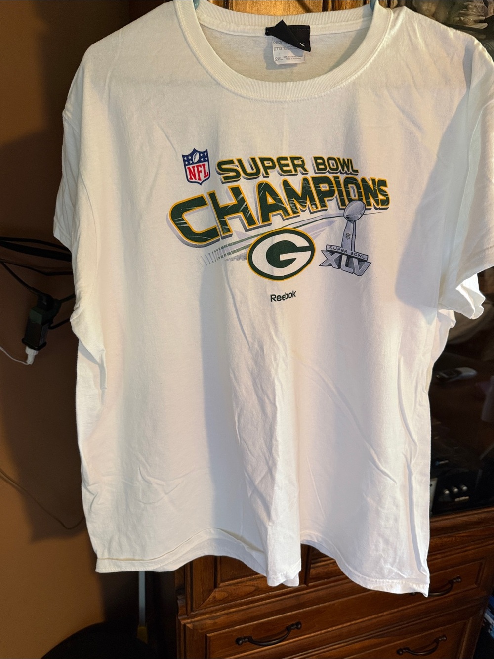 Reebok White Green Gold Super Bowl Champions T-Shirt